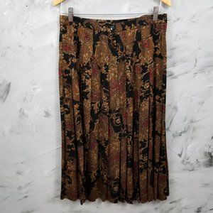 Vintage 80's Brown, Black, Gold Pleated Maxi Skirt